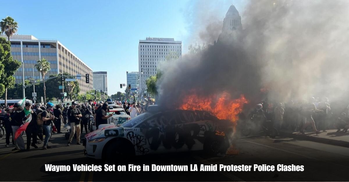 Waymo Vehicles Set on Fire in Downtown LA Amid Protester Police Clashes 2 6 on Private Jet Presumed Dead After Crash Into San Diego Neighborhood 81