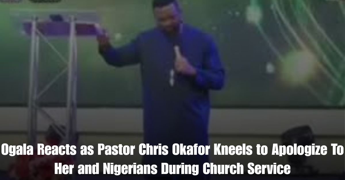 Ogala Reacts as Pastor Chris Okafor Kneels to Apologize To Her and Nigerians During Church Service
